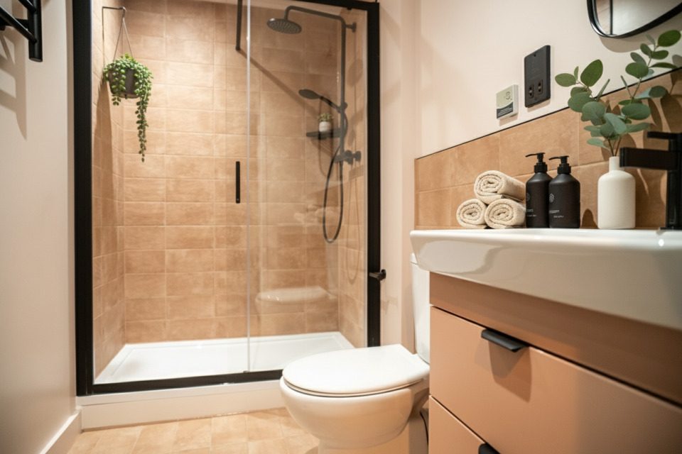 En-suite bathroom in AndSoul co-living studio near Heathrow