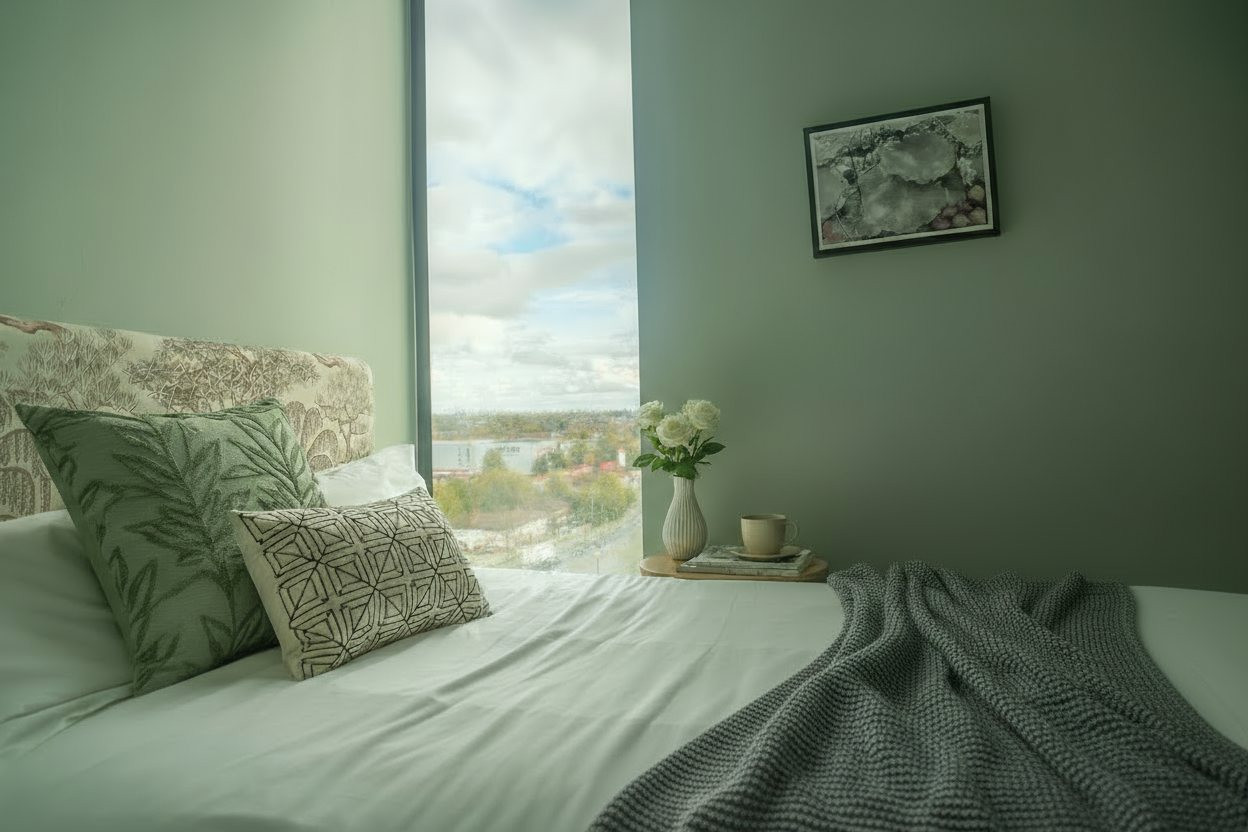 The Nook at Southall &Soul: double bed with a view over West London, from £1,225 pcm all-inclusive